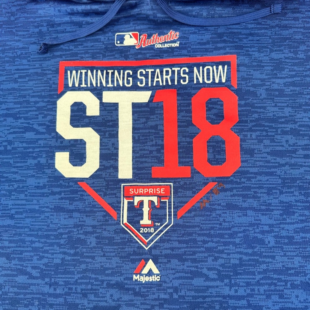 Majestic Texas Rangers ST18 Spring Training Blue Hoodie Mens XL MLB Authentic - Picture 5 of 12